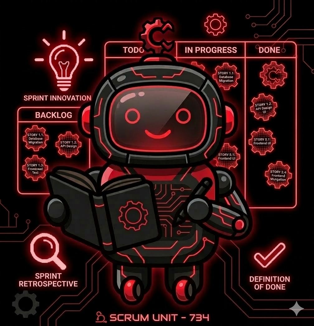 Autonomer Coding-Agent vor einem Scrum Board